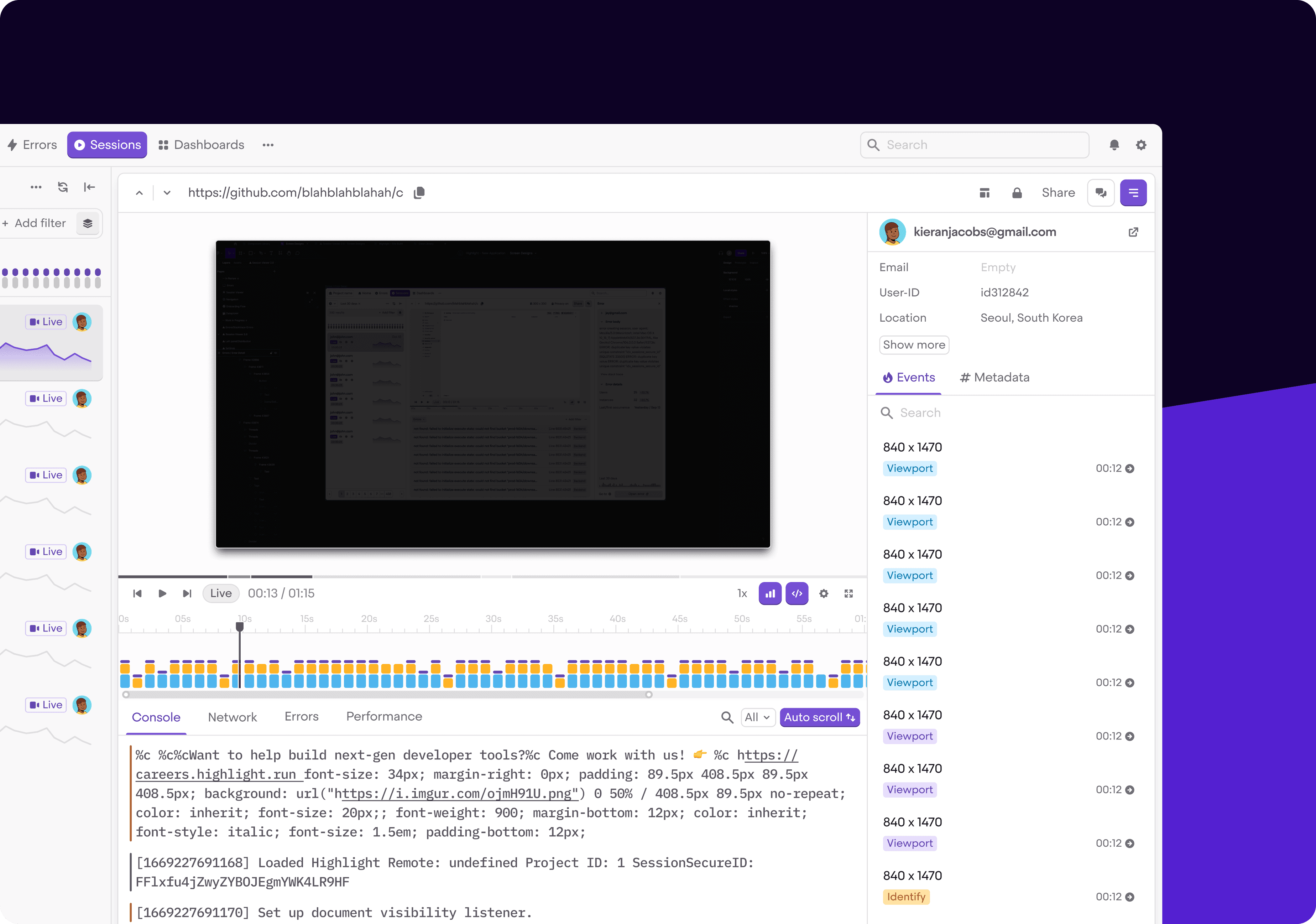 highlight.io monitoring