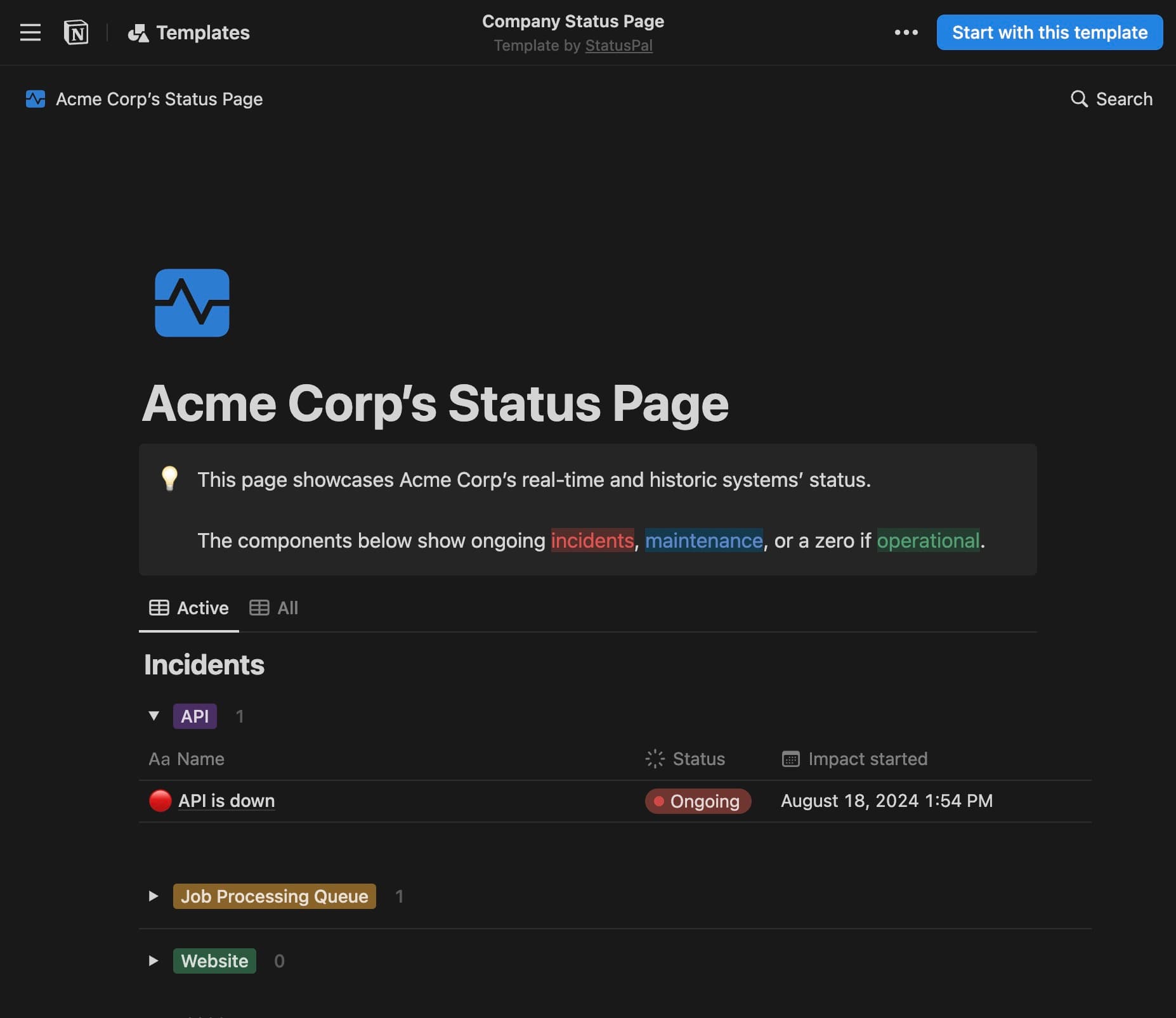 Notion-based status page
