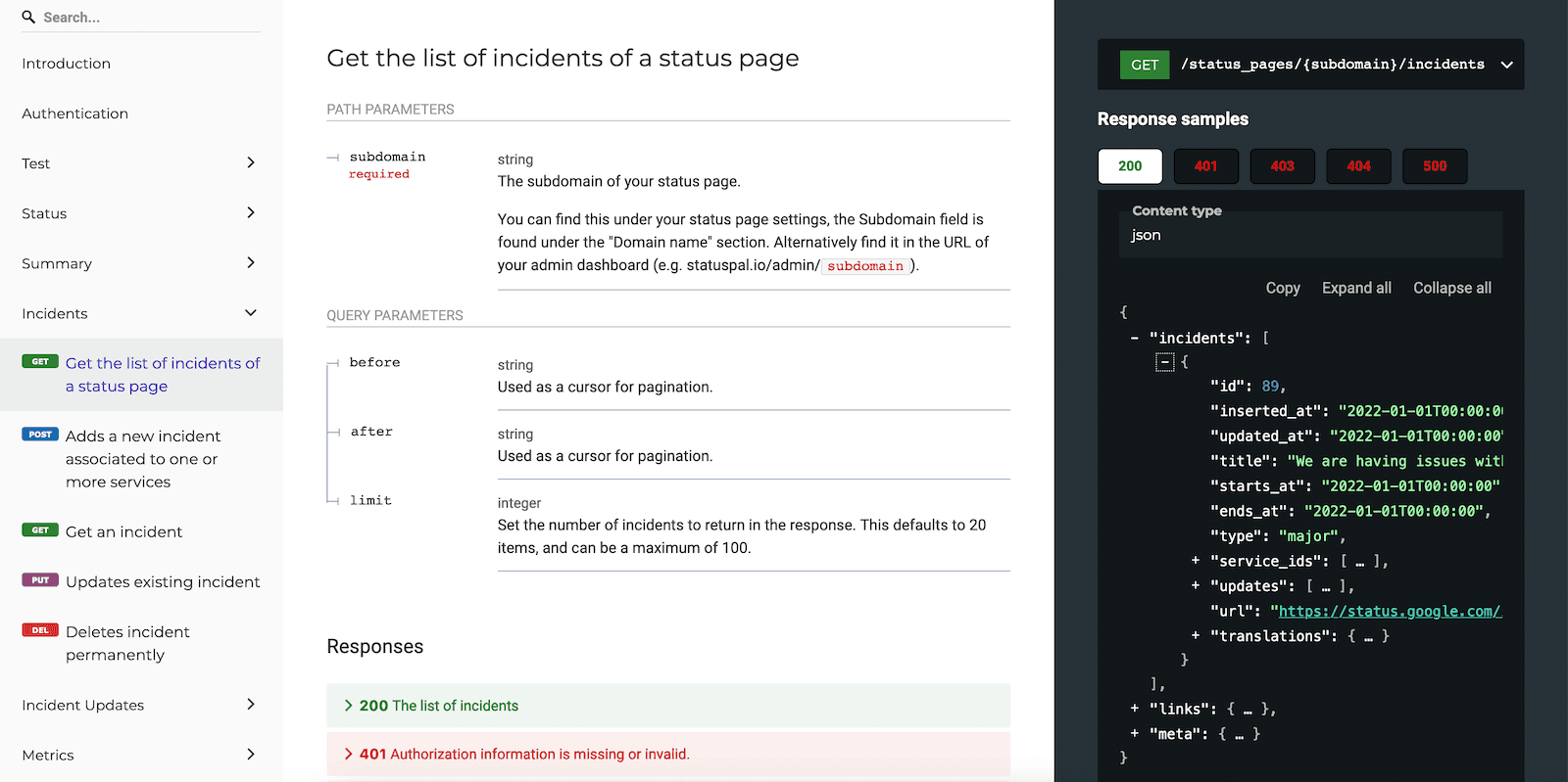 API V2 screenshot