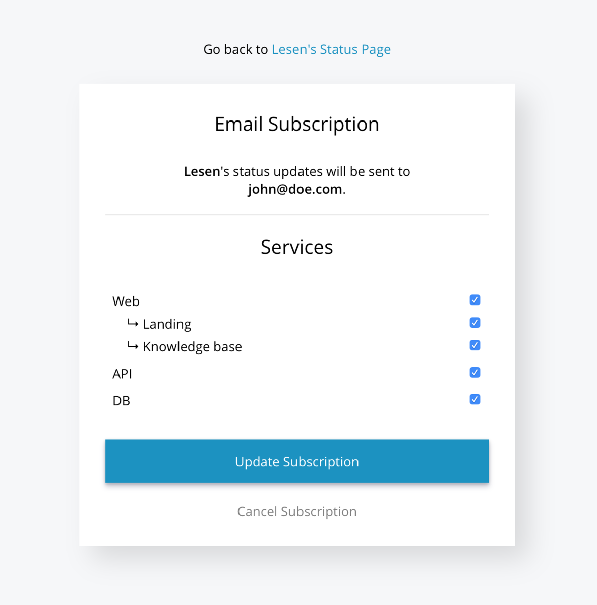 Changelog - Per-service subscriptions & Custom notification email