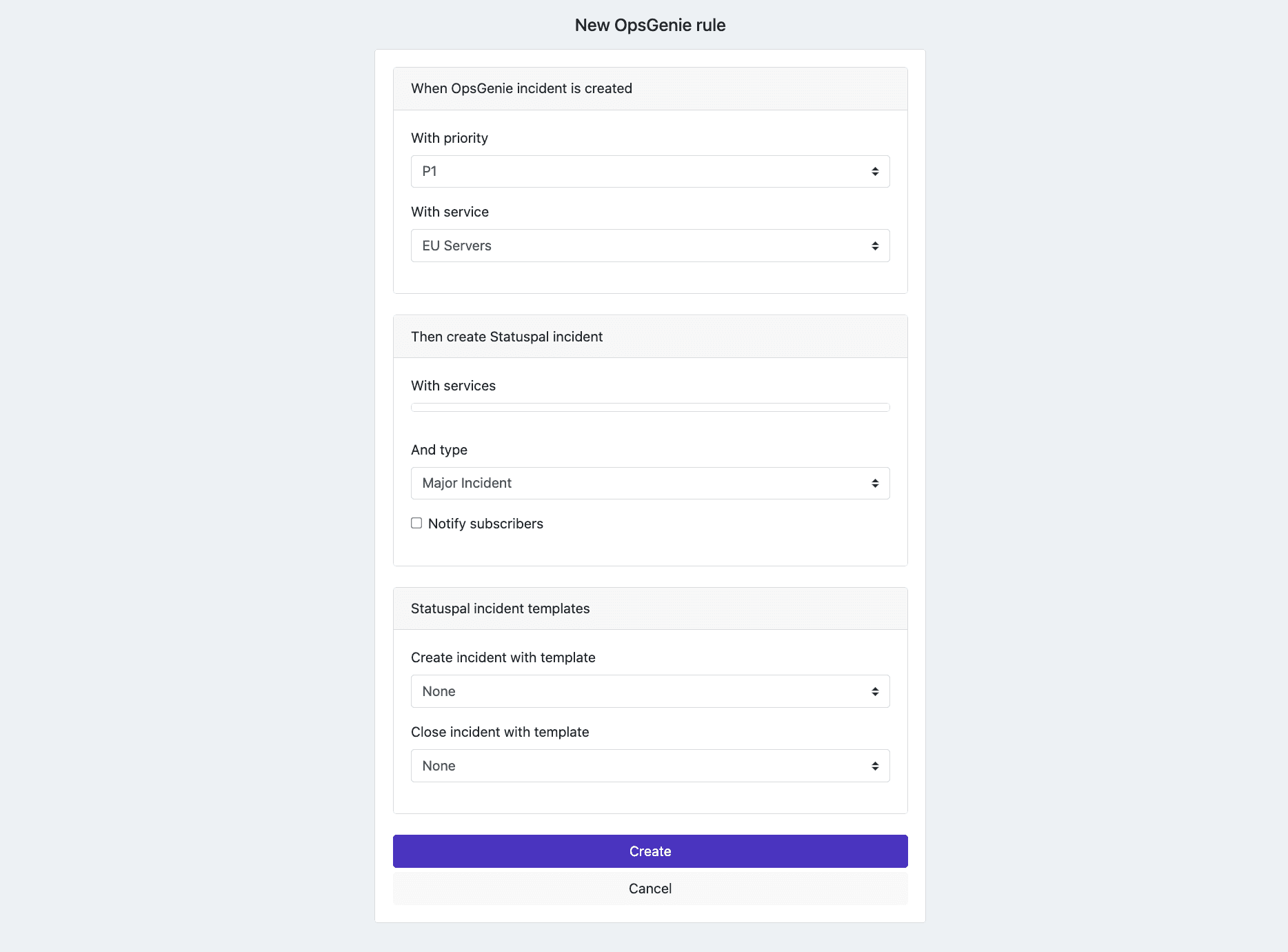 OpsGenie - StatusPal status page integration