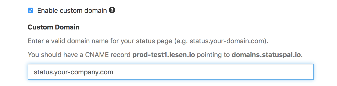 Status page settings - custom domain