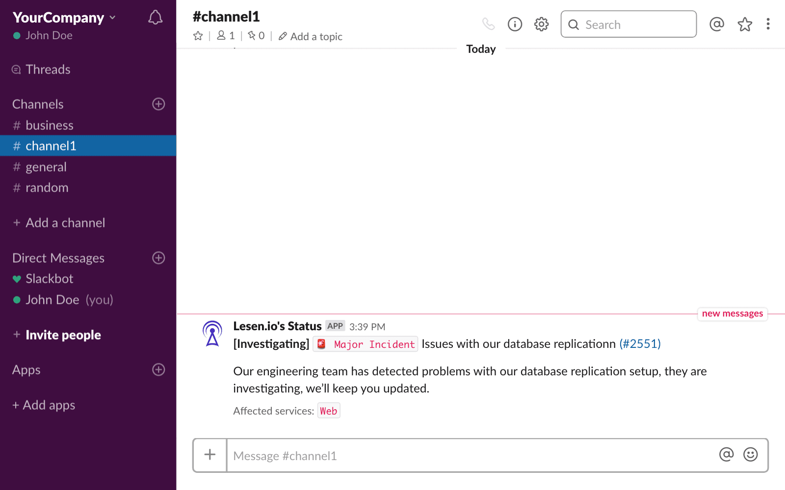 Status page Slack Notifications