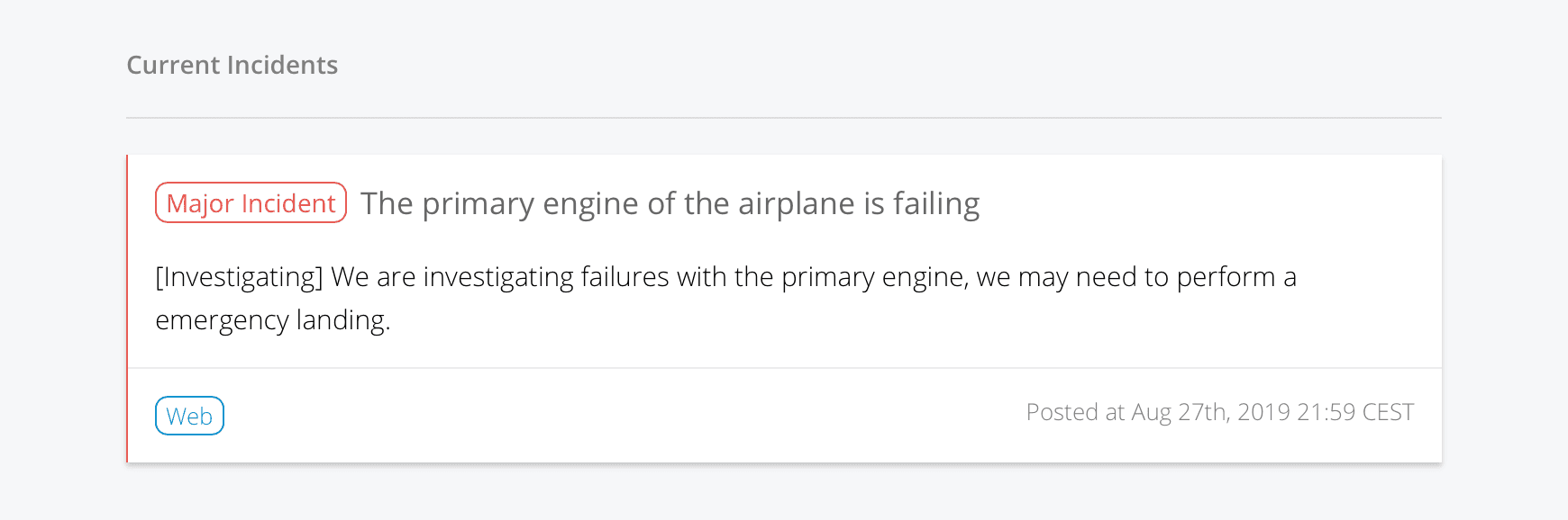 Status page incidents reporting