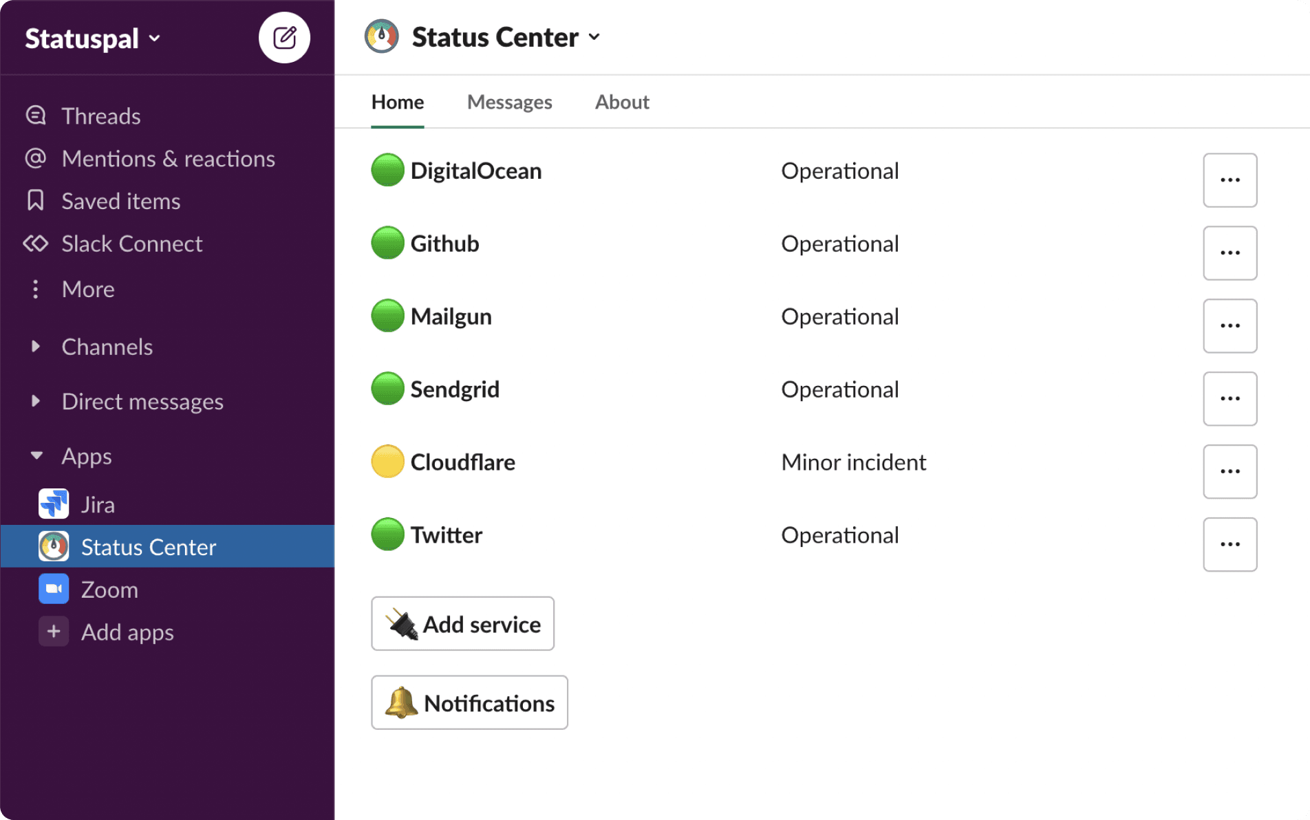 StatusPal - Status Center: Slack illustration #1