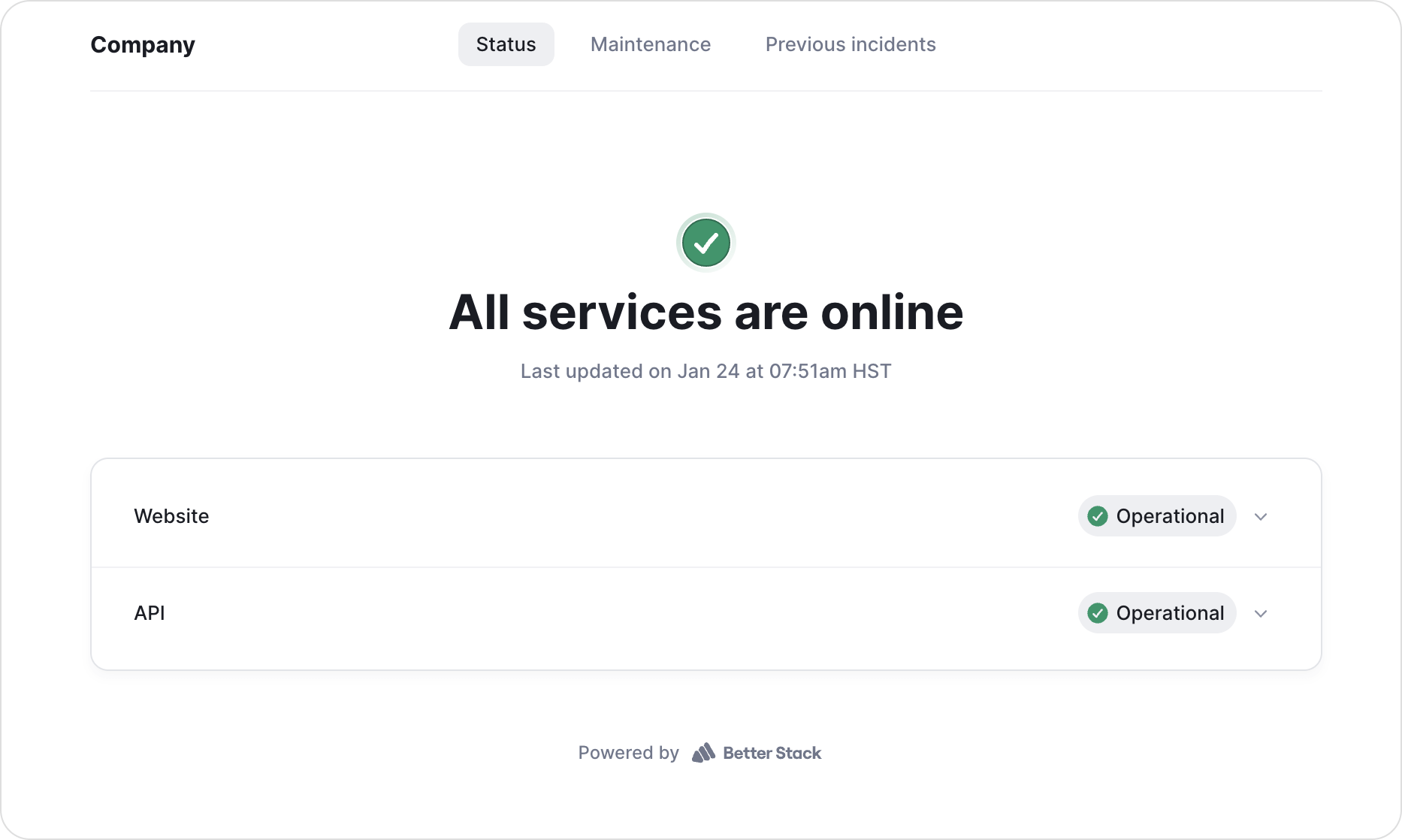 Better Uptime status page