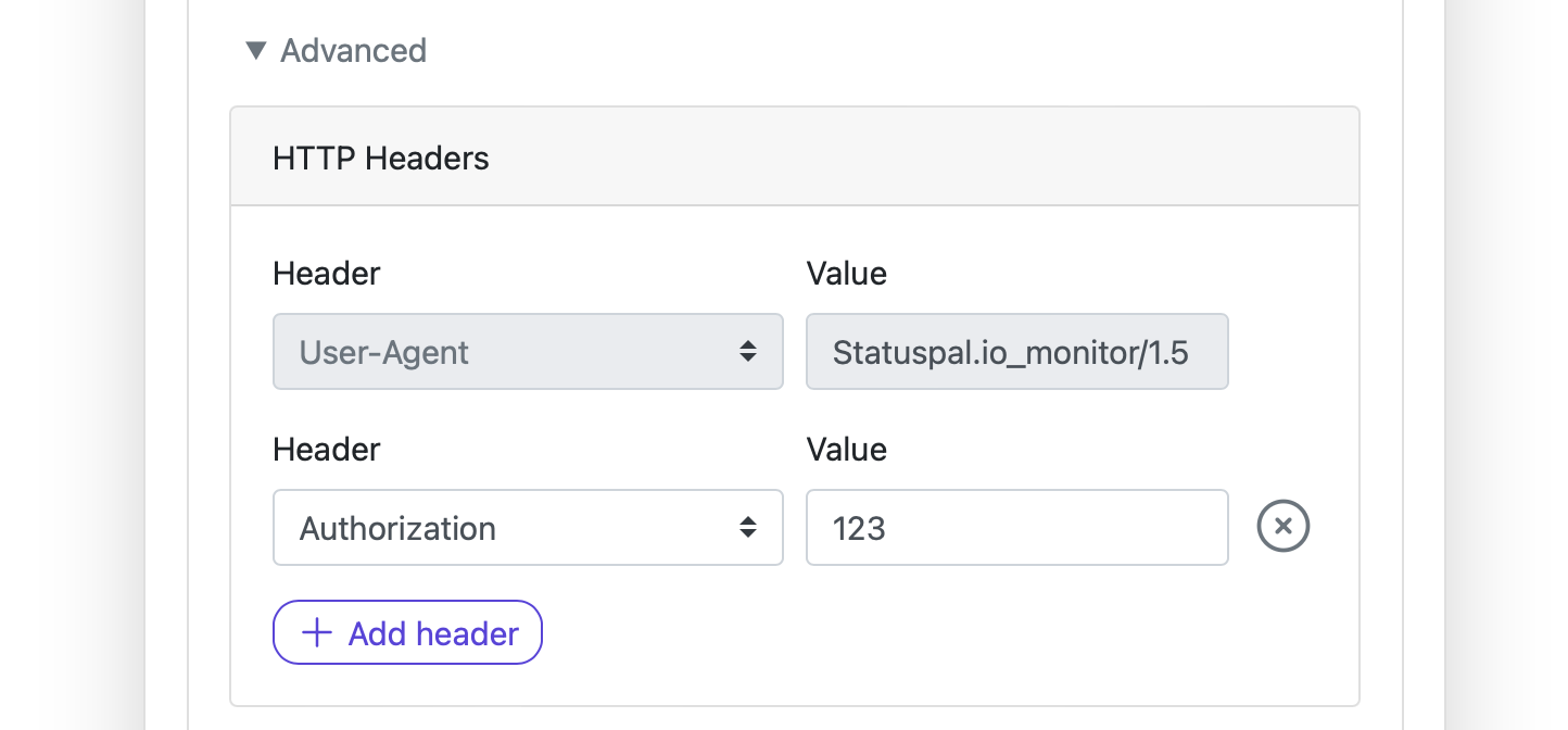 Monitoring check custom HTTP headers for status page