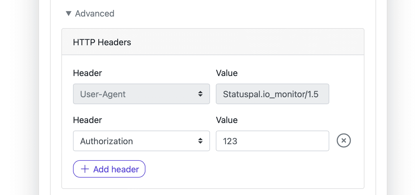 Monitoring check custom HTTP headers for status page