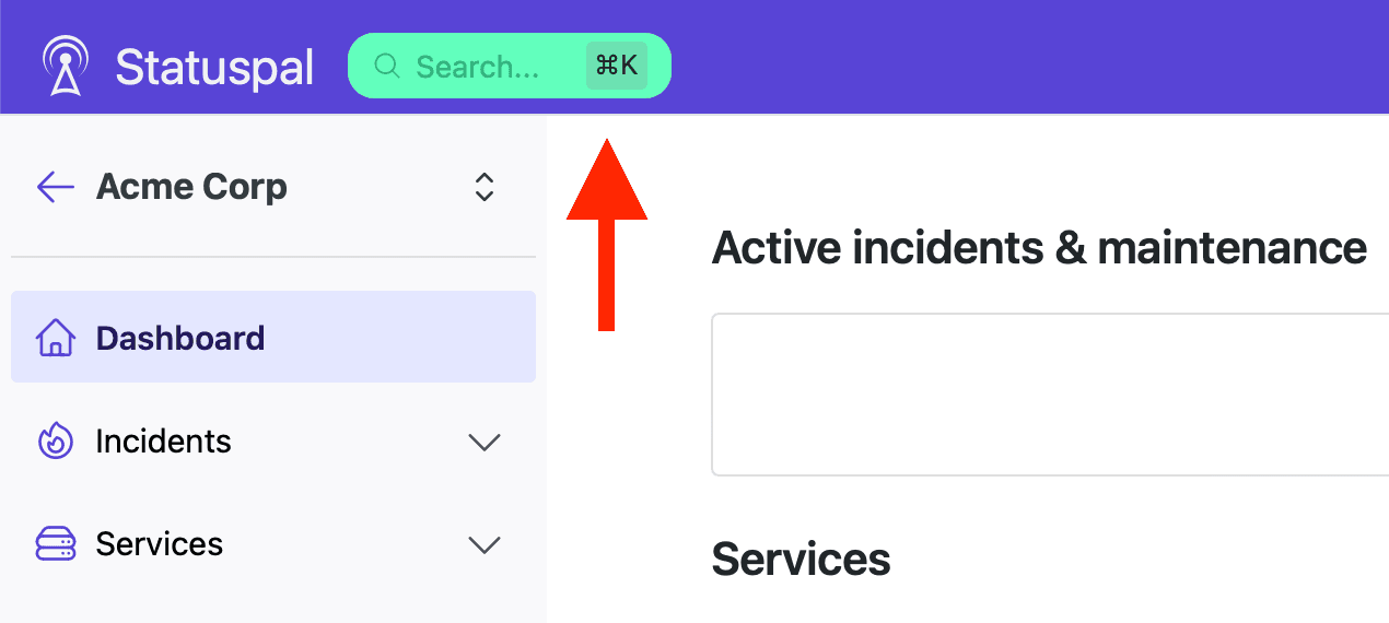 Status page command bar button