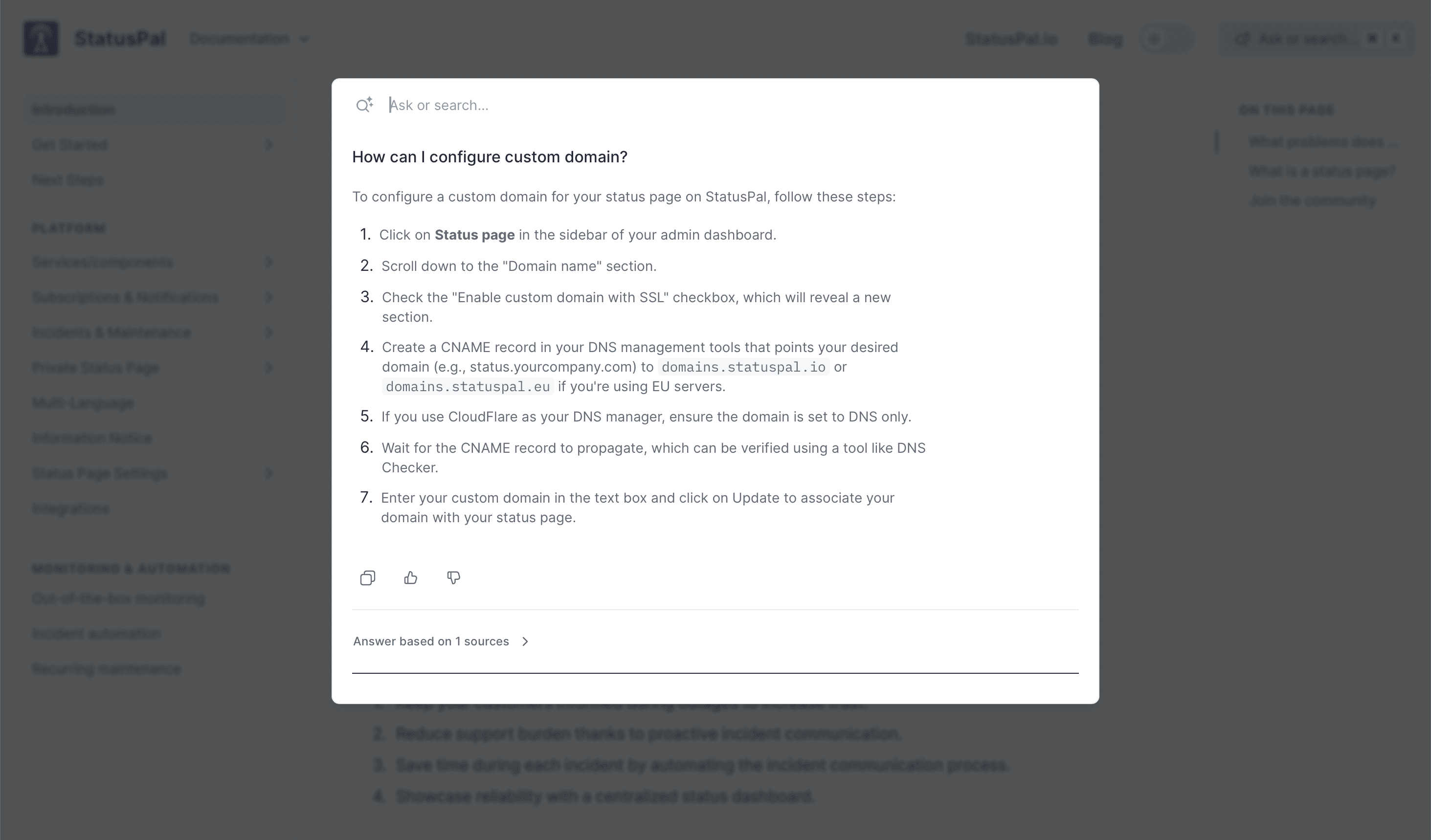 status page AI-powered documentation