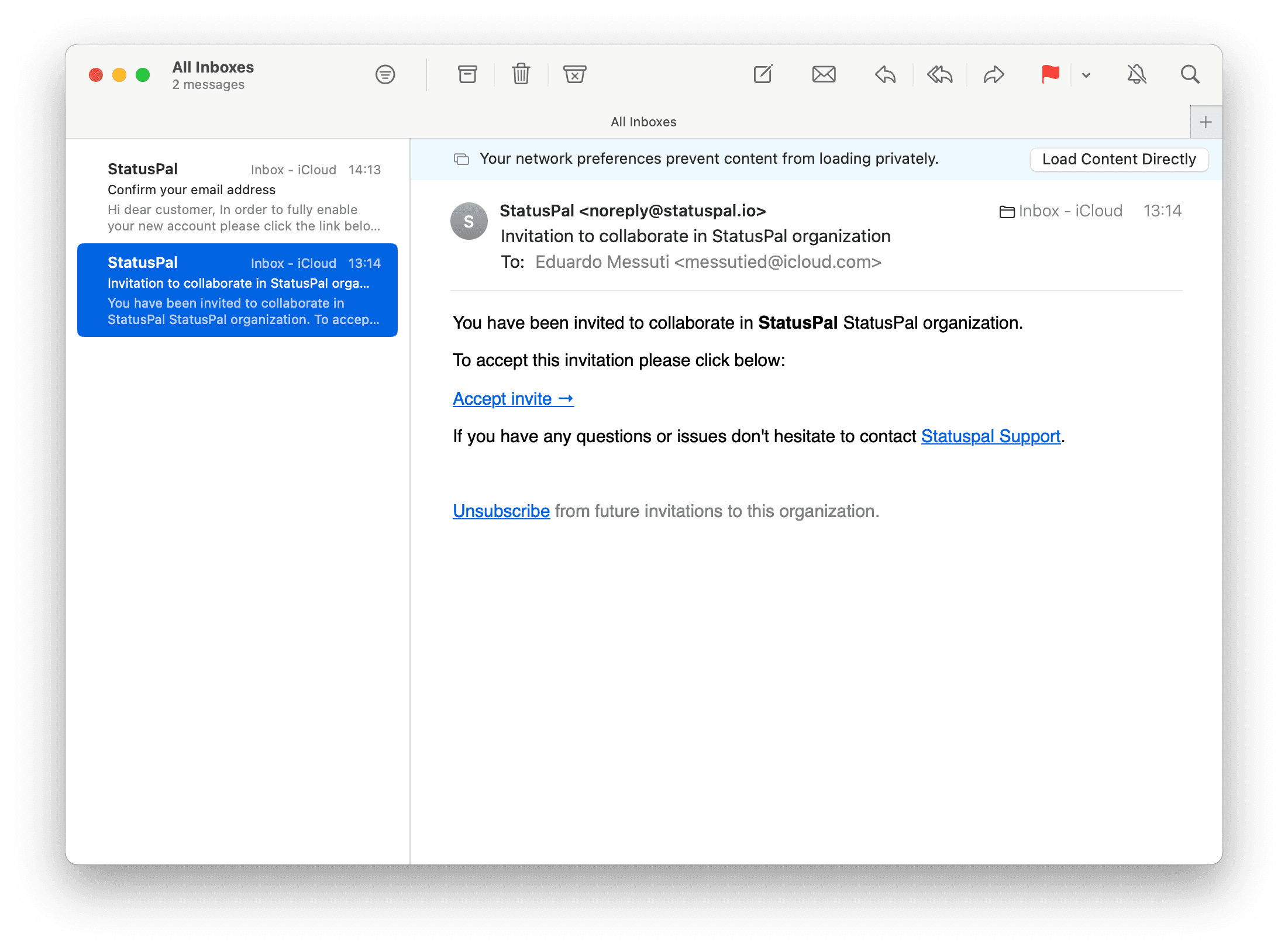 Private status page invitation email