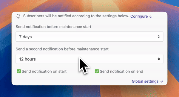 status page maintenance second notification