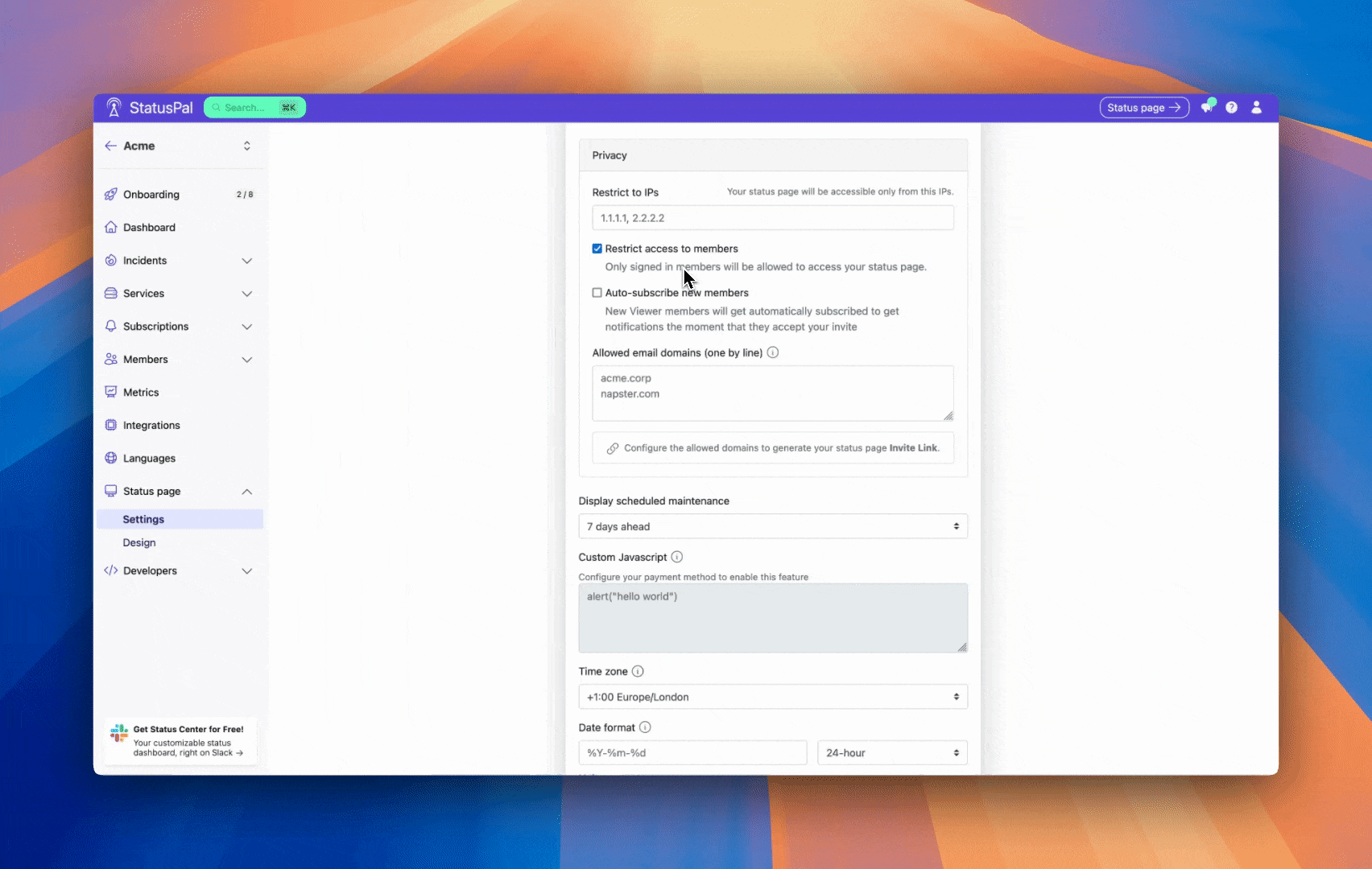 auto subscribe to private status page