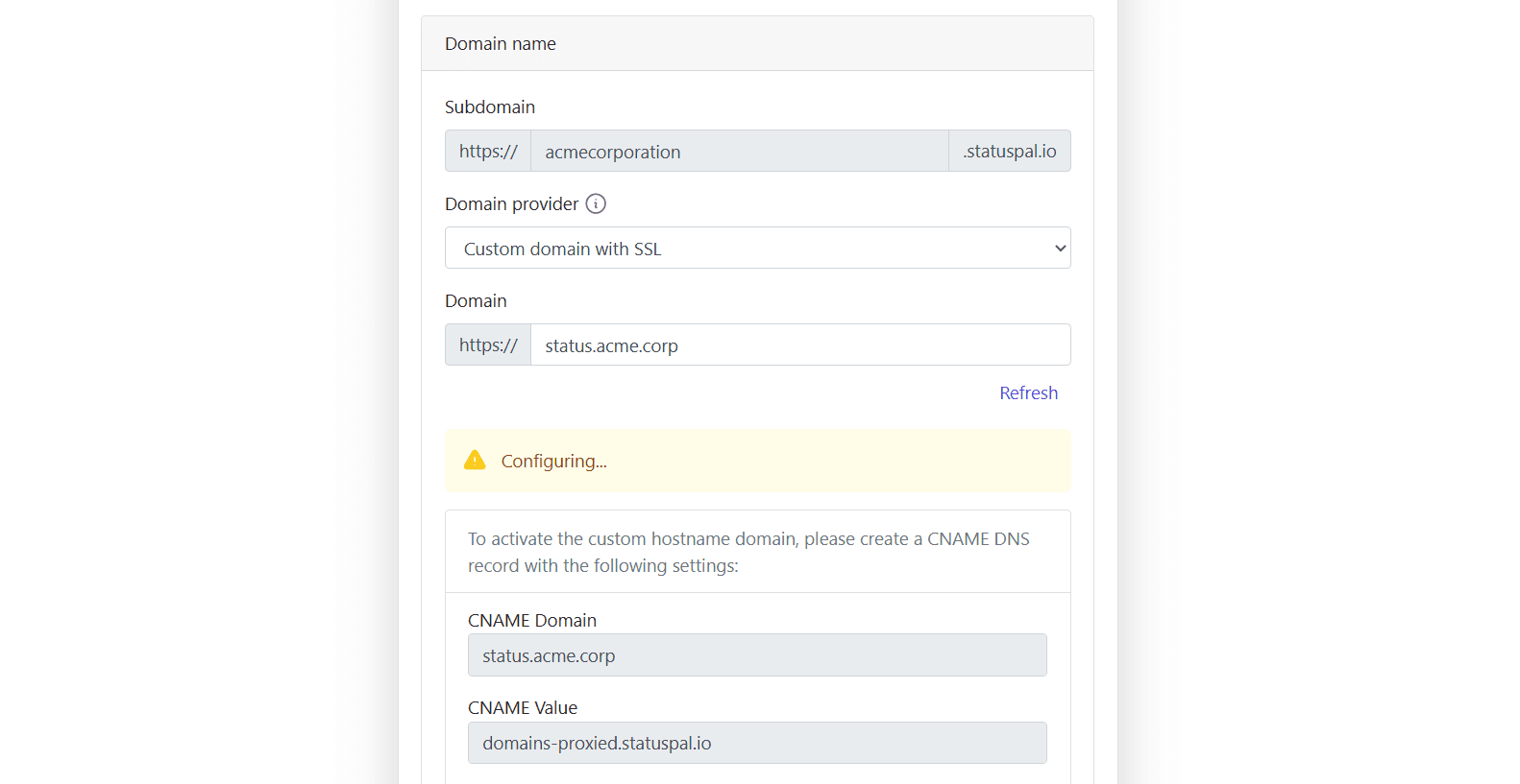 custom domain configuration flow