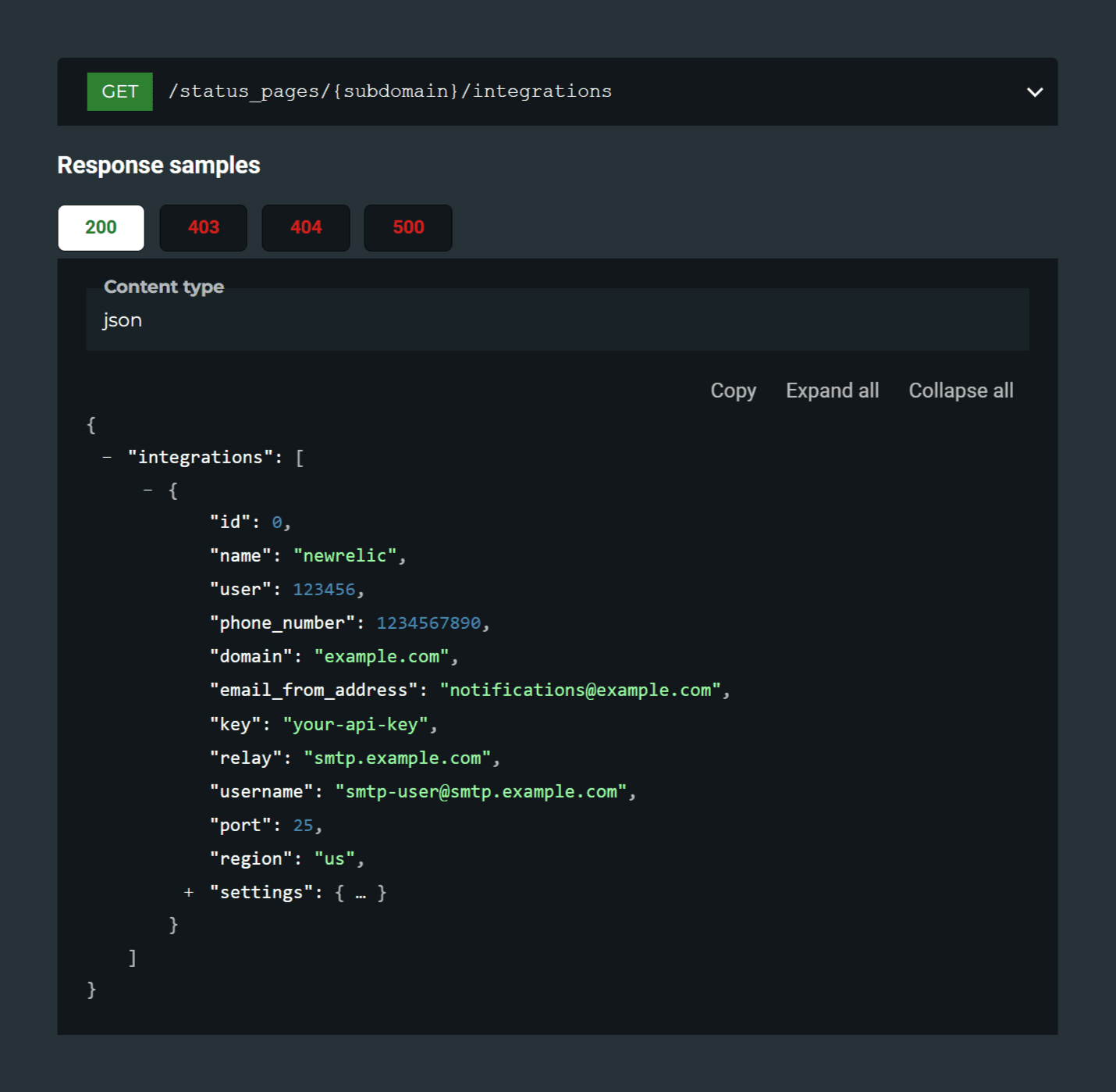 integrations api endpoint