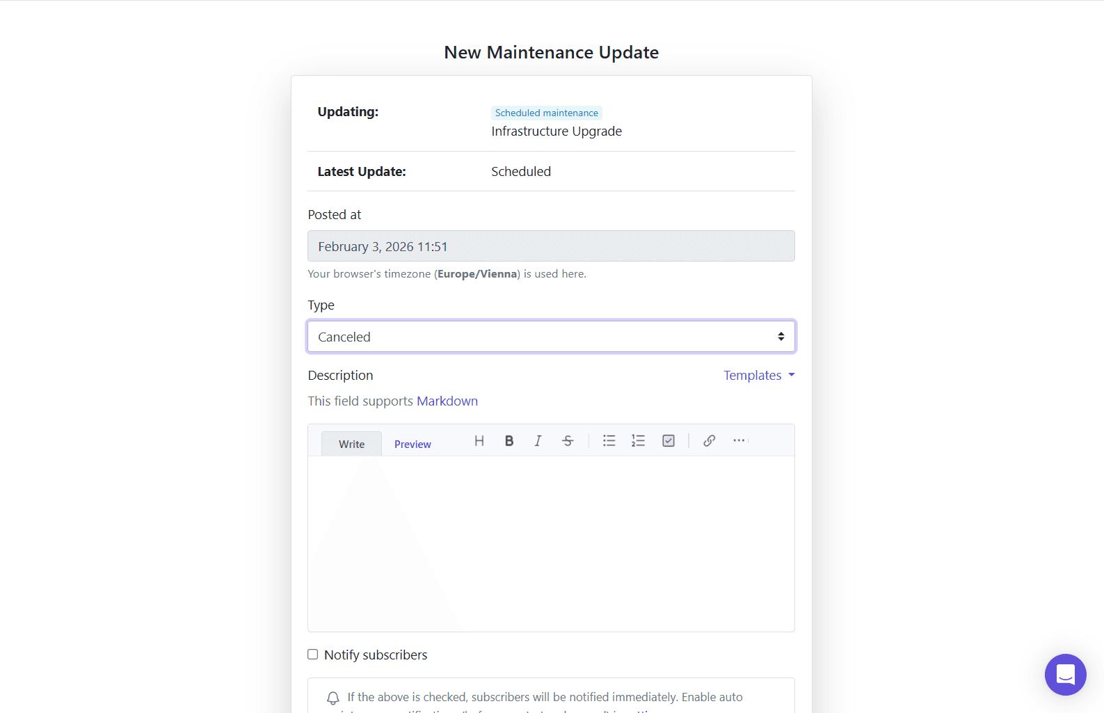 maintenance update type canceled
