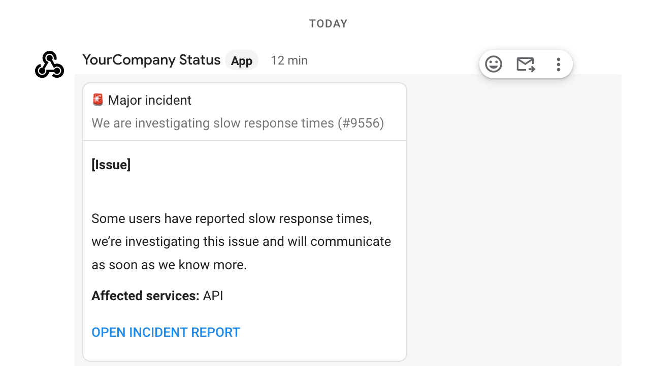 Status page google chat incident notification
