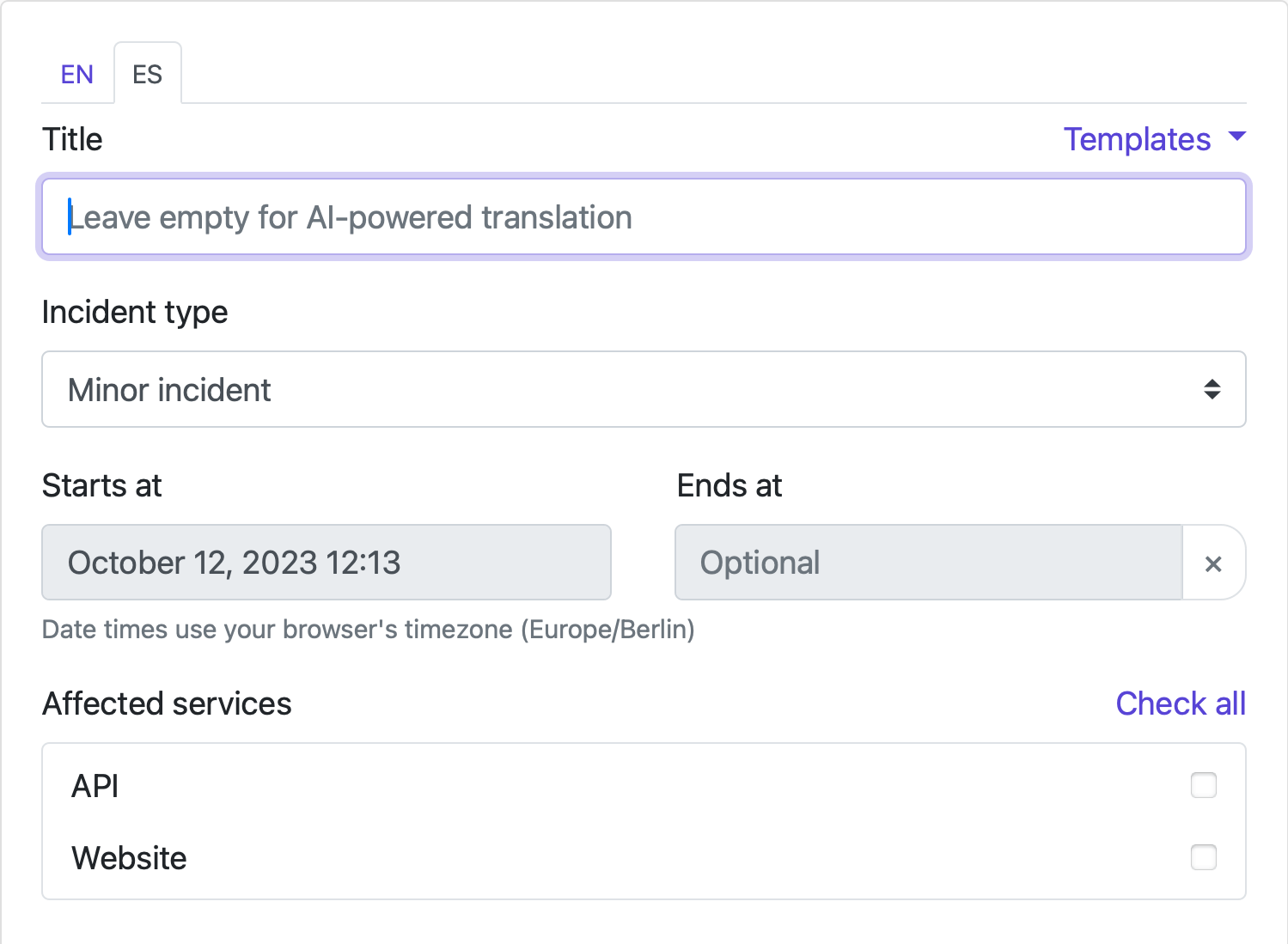 AI-Powered Translations Status Page