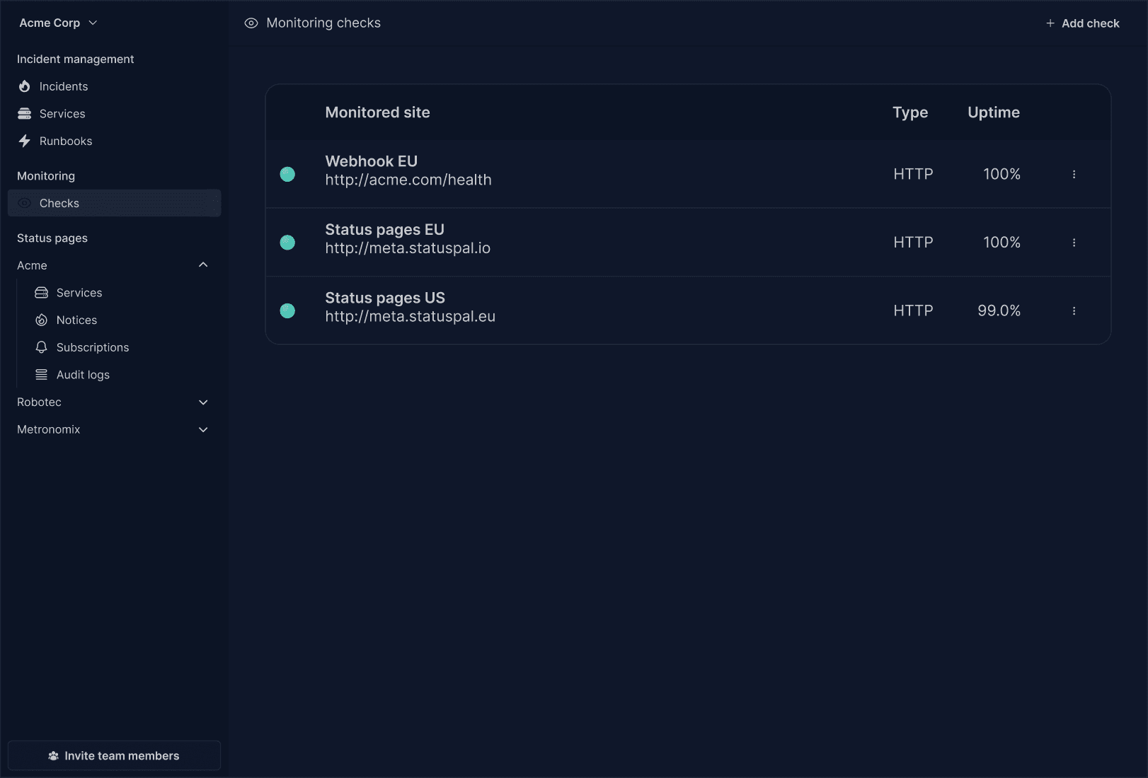 StatusPal monitoring checks