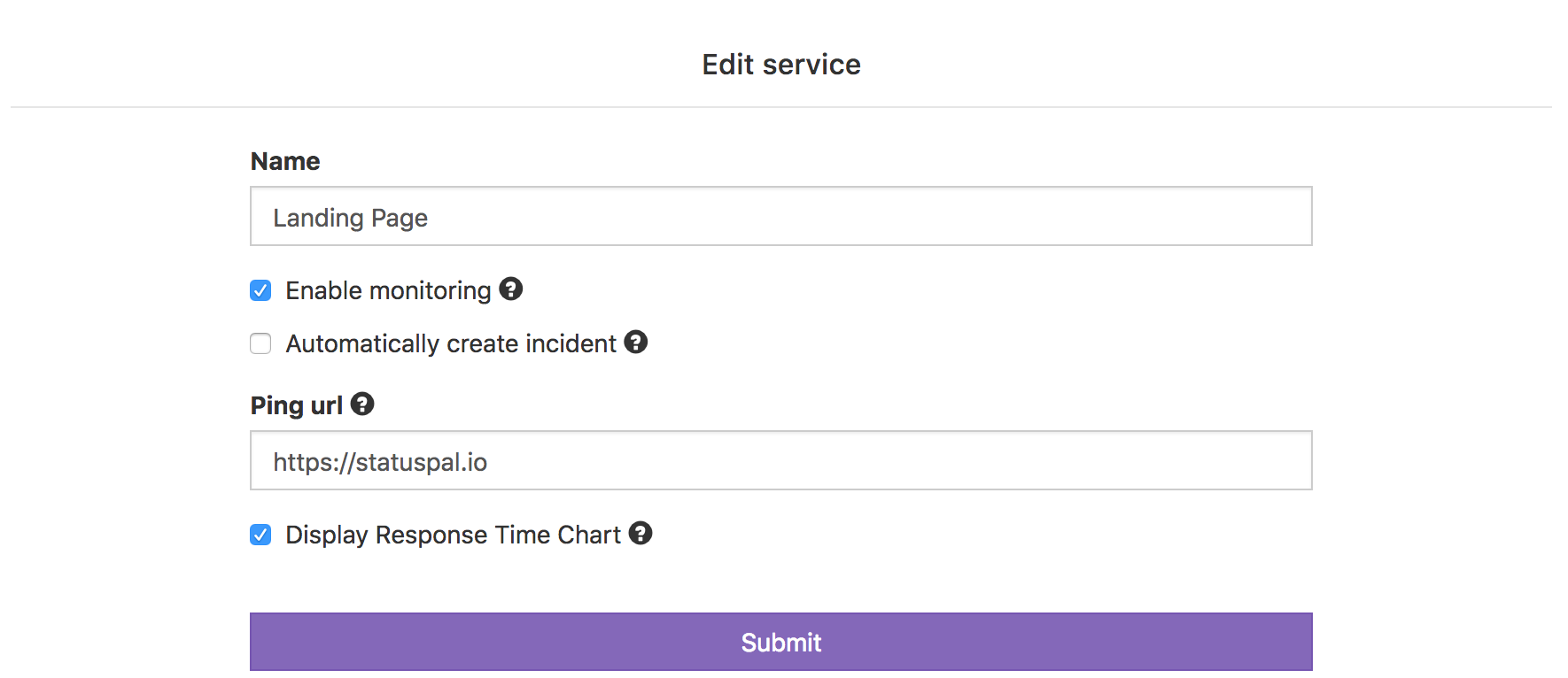 Status page service form