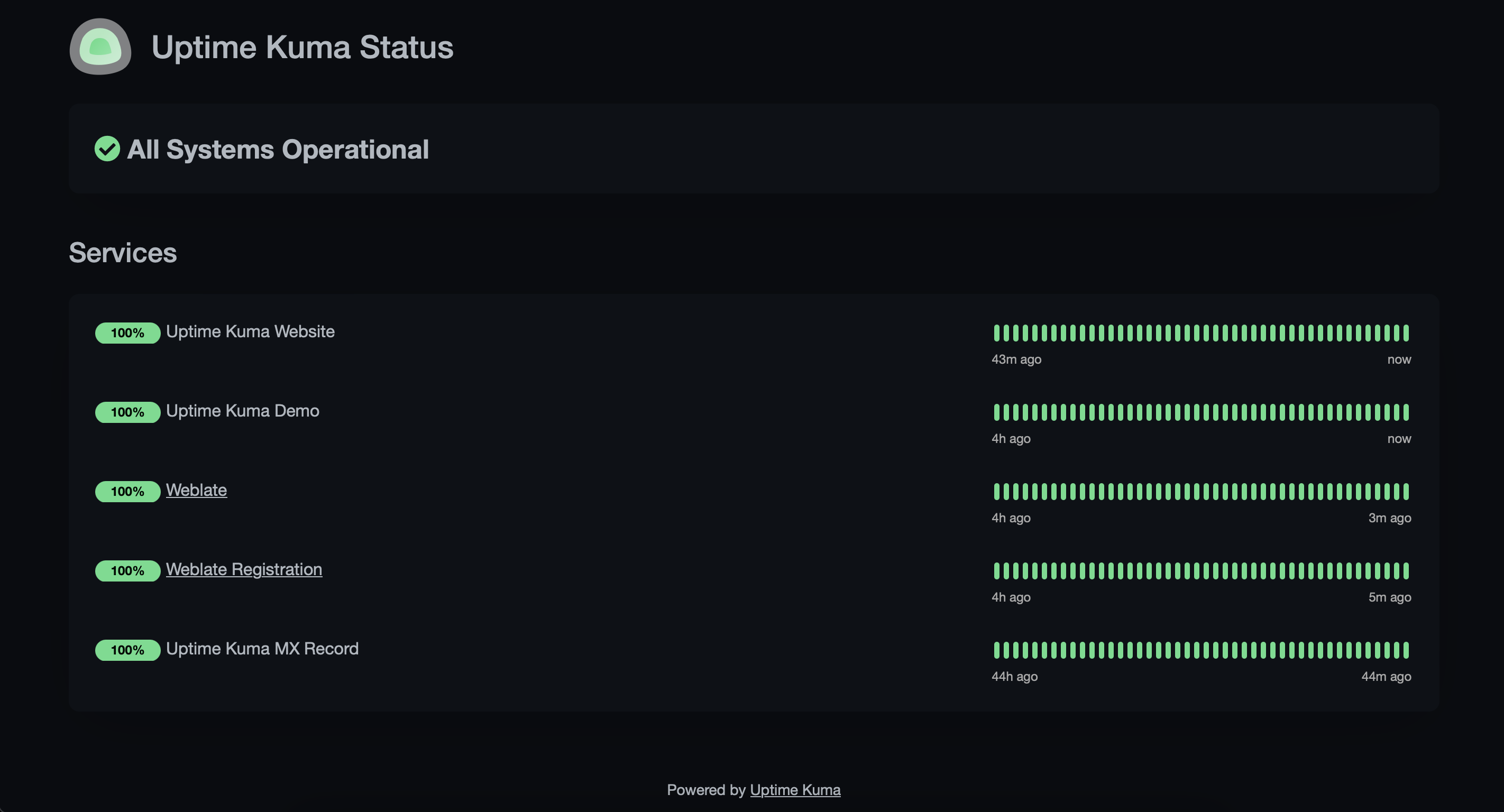 Uptime Kuma open source status page example