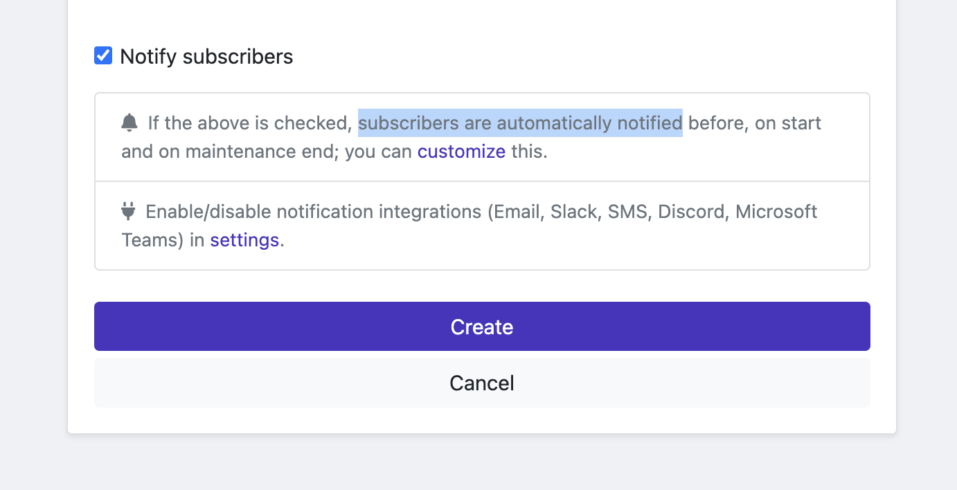 Send auto maintenance notifications to your status page subscribers