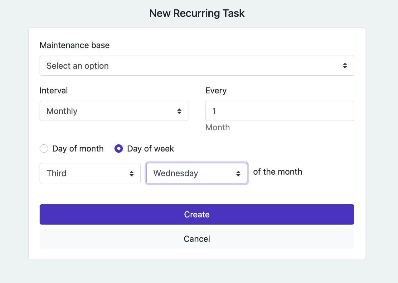Maintenance recurring task first monday of month