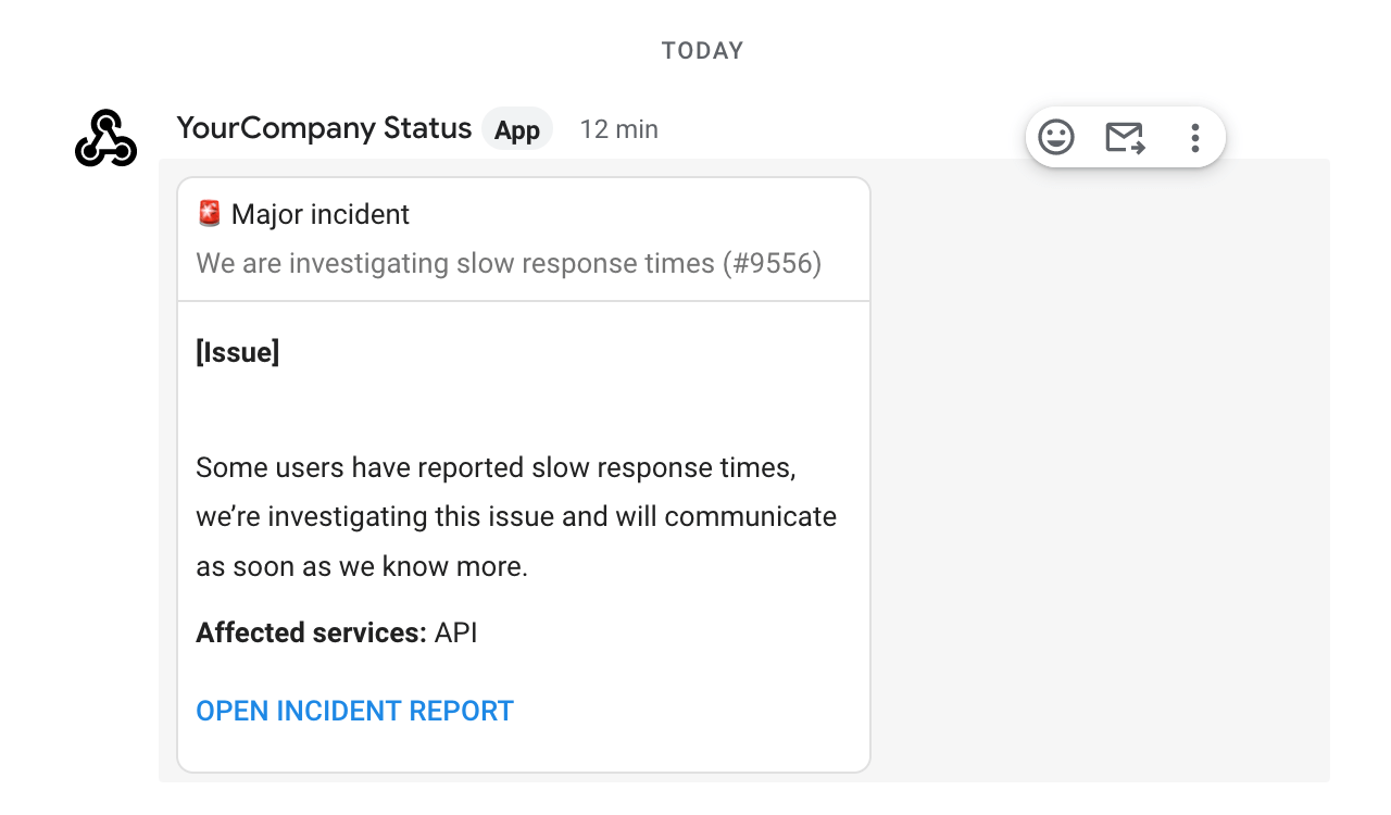 Status page google chat incident notification
