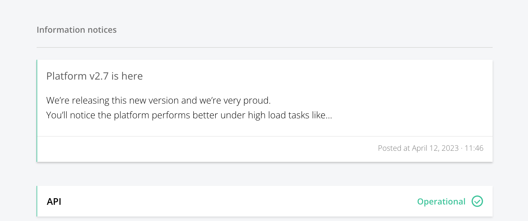 Status page information notinces
